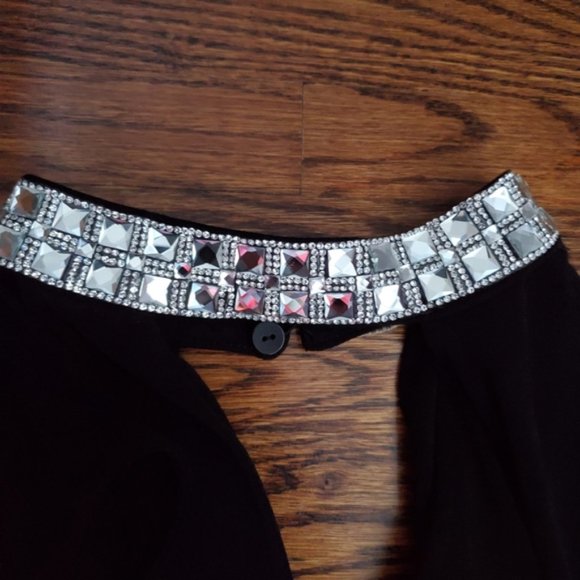 LORI M Collection Rhinestone Mock Neck Peep Hole V Neck Dress- Large- NWOT - Picture 6 of 14